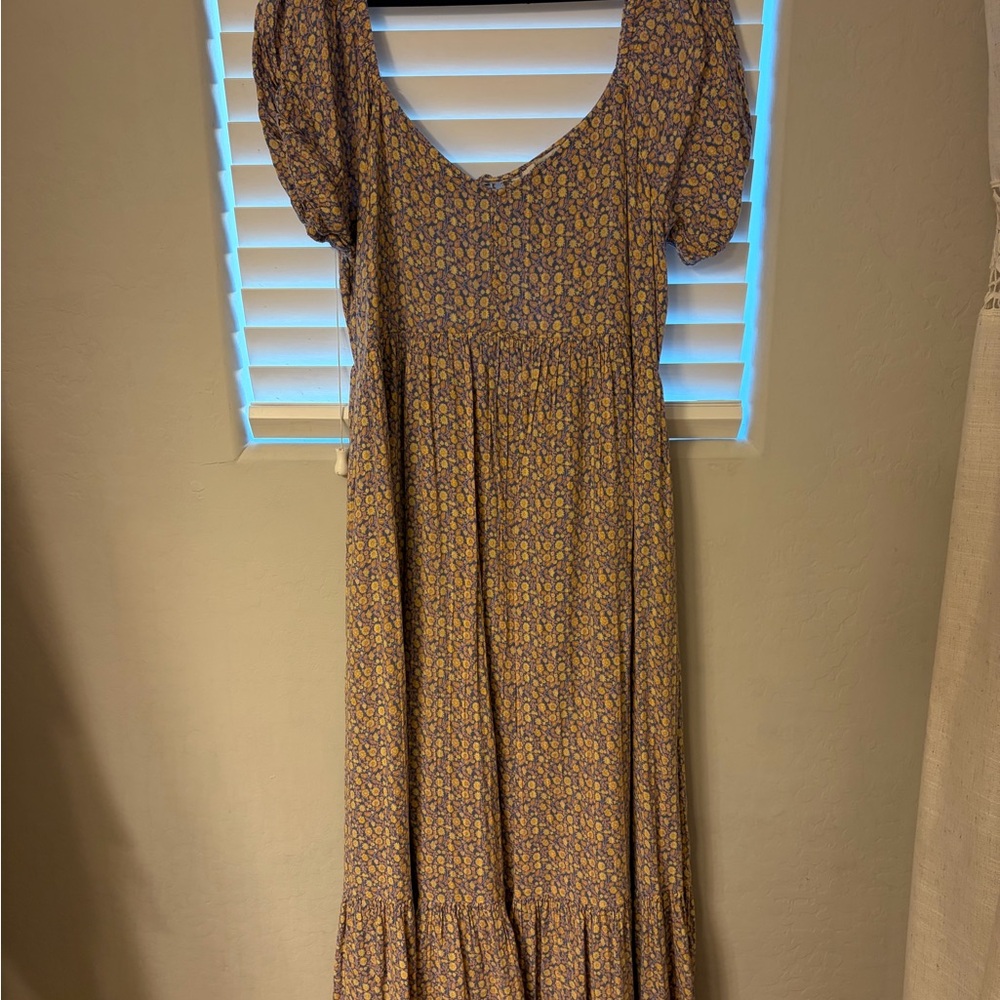 aerie Floral Puff Sleeve Maxi Dress